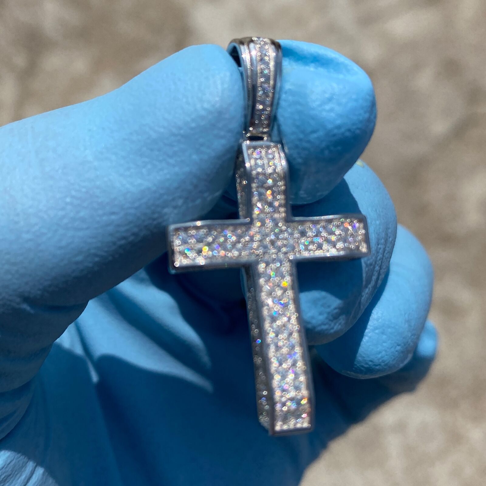925 Sterling Silver VVS1 Moissanite 0.82CT Cross Miami Cuban Chain 3MM 16-30″