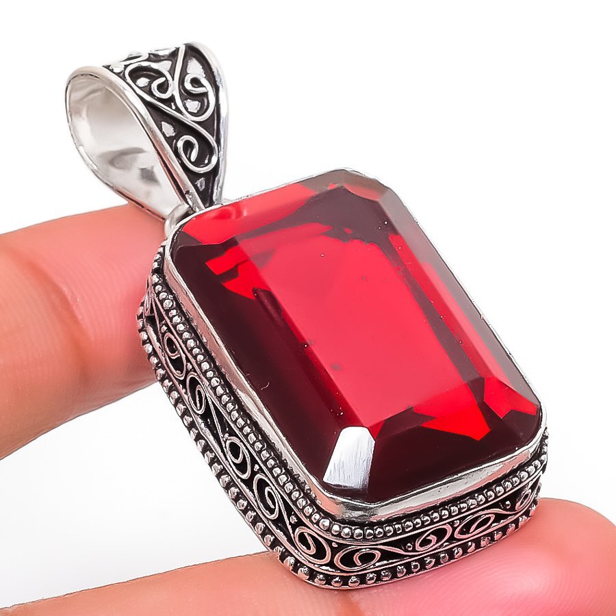 Mozambique Garnet Gemstone 925 Silver Handmade Jewelry Pendant 2.1″
