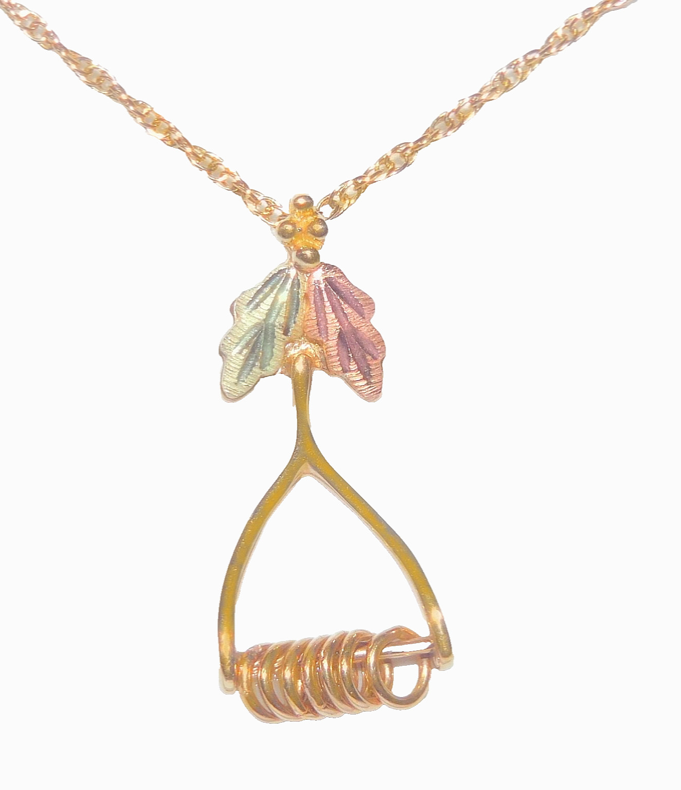 Black Hills Gold 10k Wish Ring Wishbone Pendant Necklace