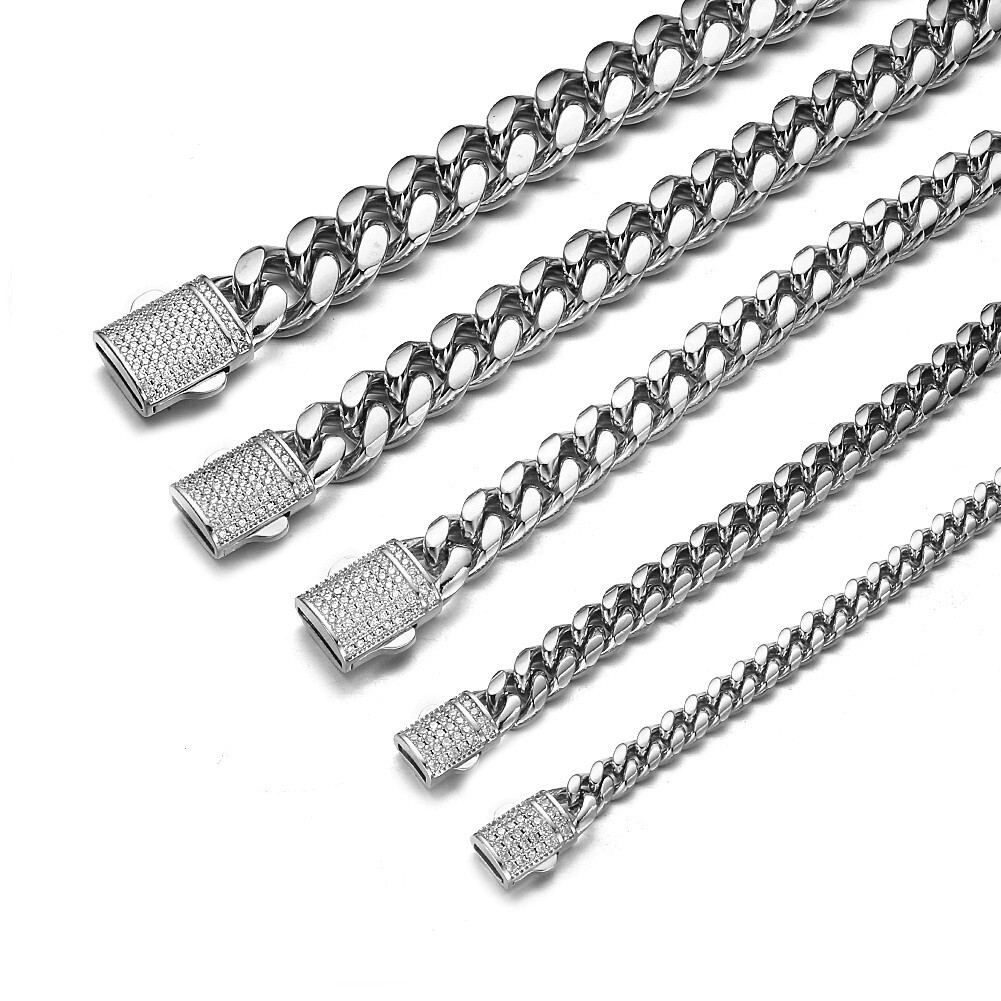 Women Men Silver Tone Stainless Steel Curb Cuban Link Chain Necklace 16-40inch