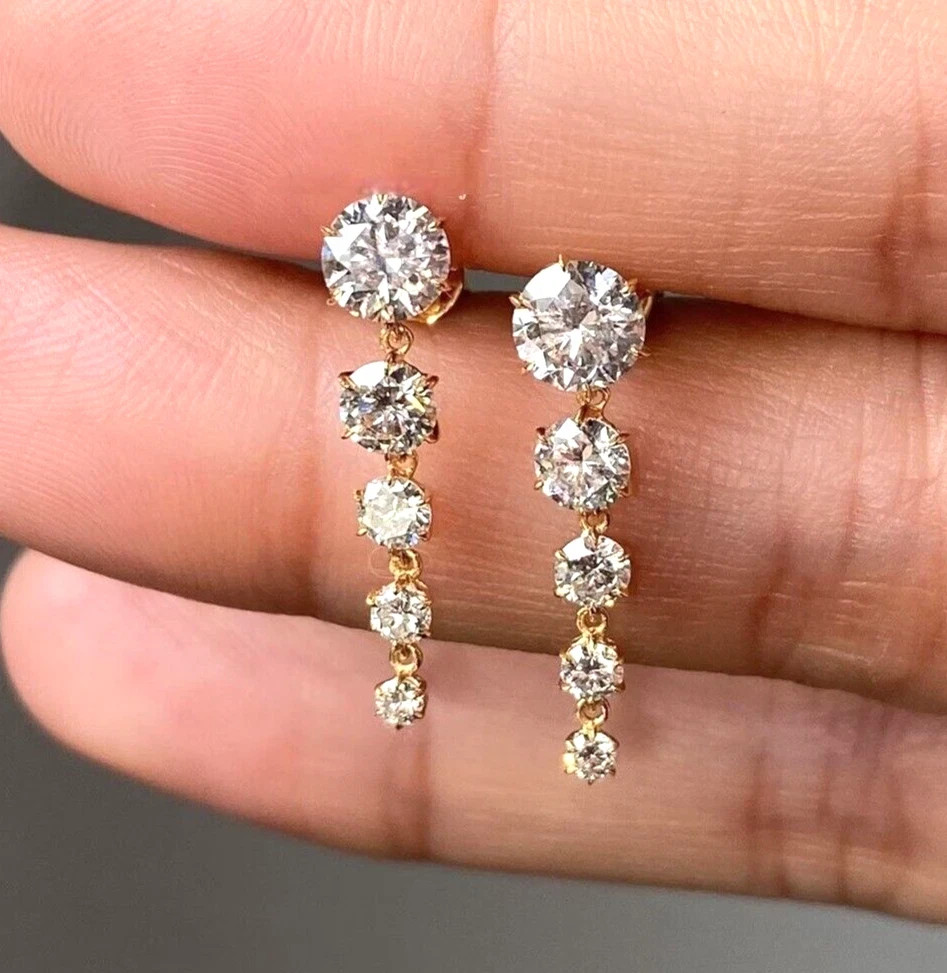 11.70 Ct Treated Certified Gorgeous Off White Diamond Dangler Earring.925 Silver