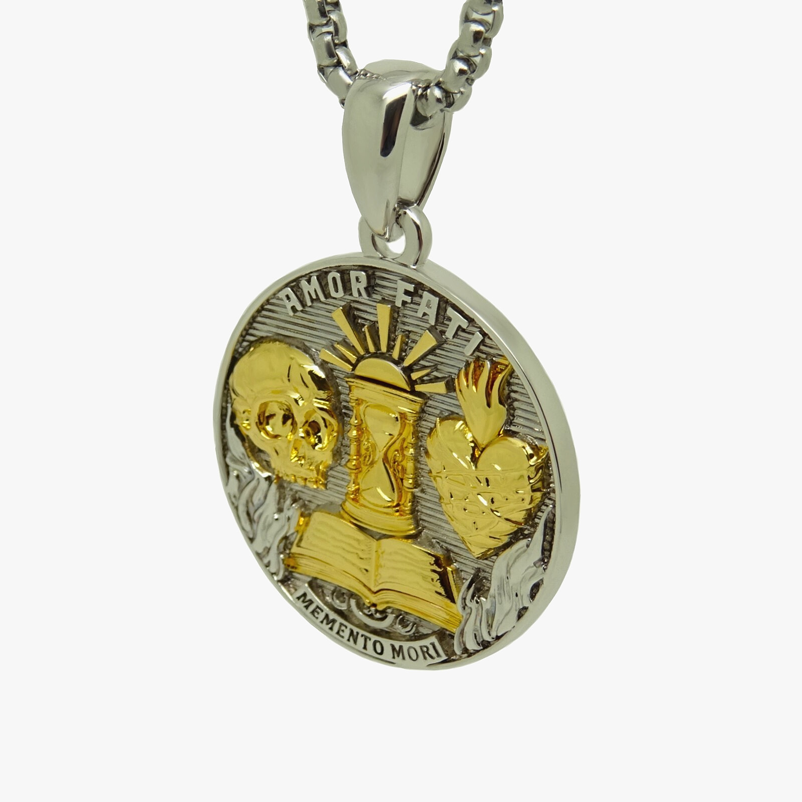 Stoic Medallion Brass Pendant Memento Mori Necklace Amor Fati Gold Plated
