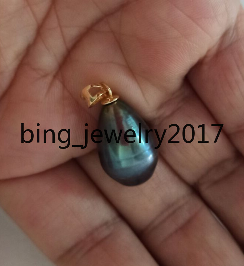 Huge 12.7-20MM NATURAL SOUTH SEA GENUINE BLACK PEARL PENDANT 14K YELLOW GOLD