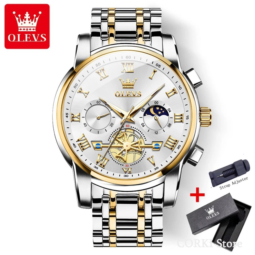 OLEVS 2859 Luxury Stainless Steel Waterproof Quartz Watch for Men Chronograph Lu