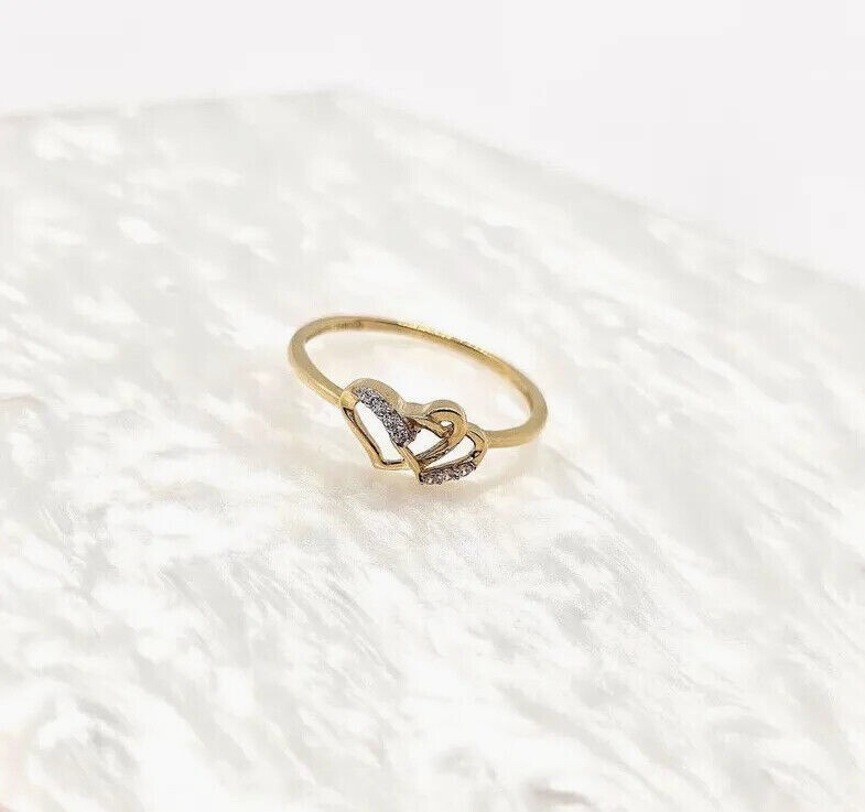 14K Gold Interlocked Double Hearts Ring Women Size 5 – 9