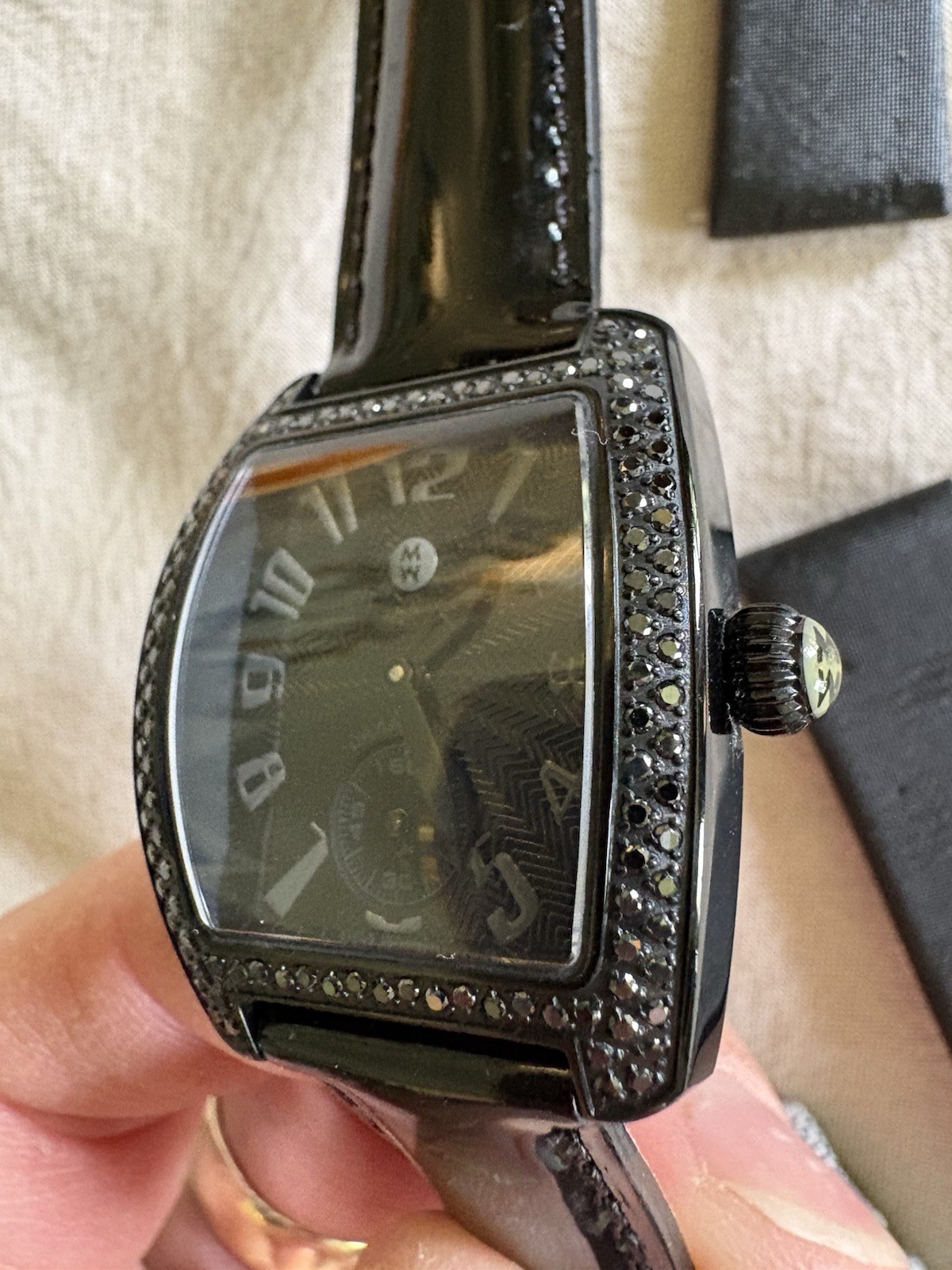 Michele Urban Mini Black Diamond Watch With 2 Spring loaded Straps