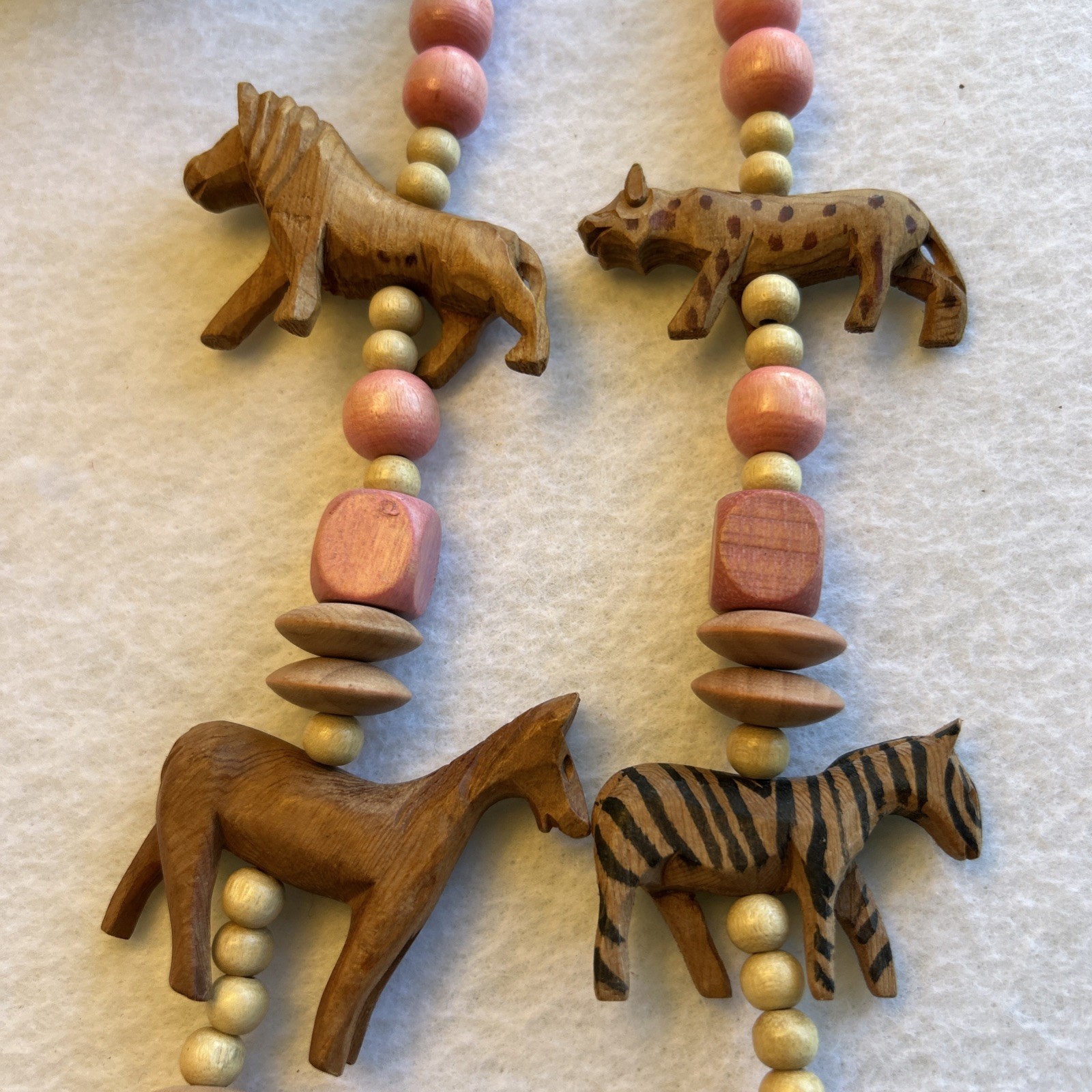 Vintage Hand Carved African Safari Animal Wood Necklace Statement