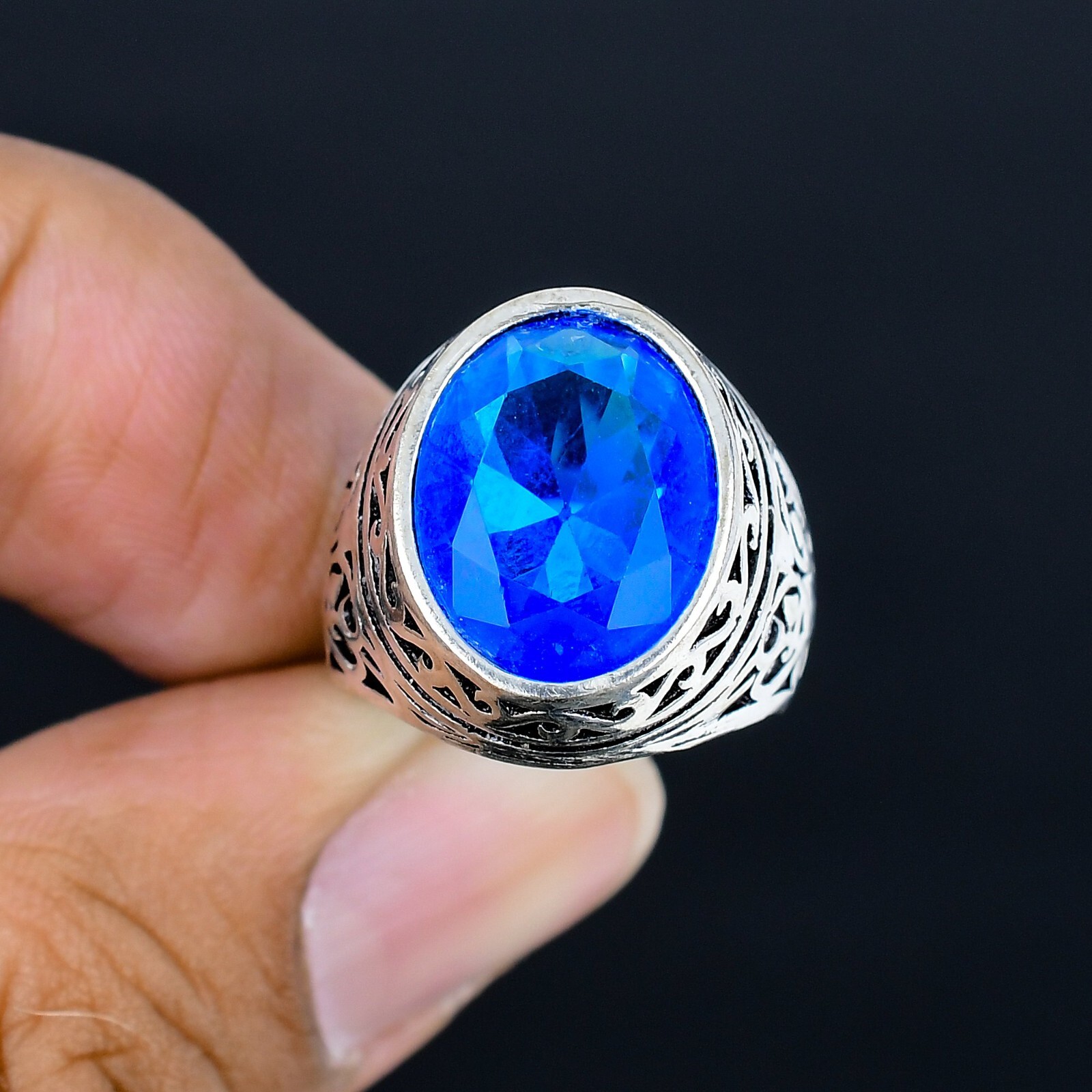 Blue Topaz Gemstone Ottoman Arabic Style Ring All Size Available LG-1128