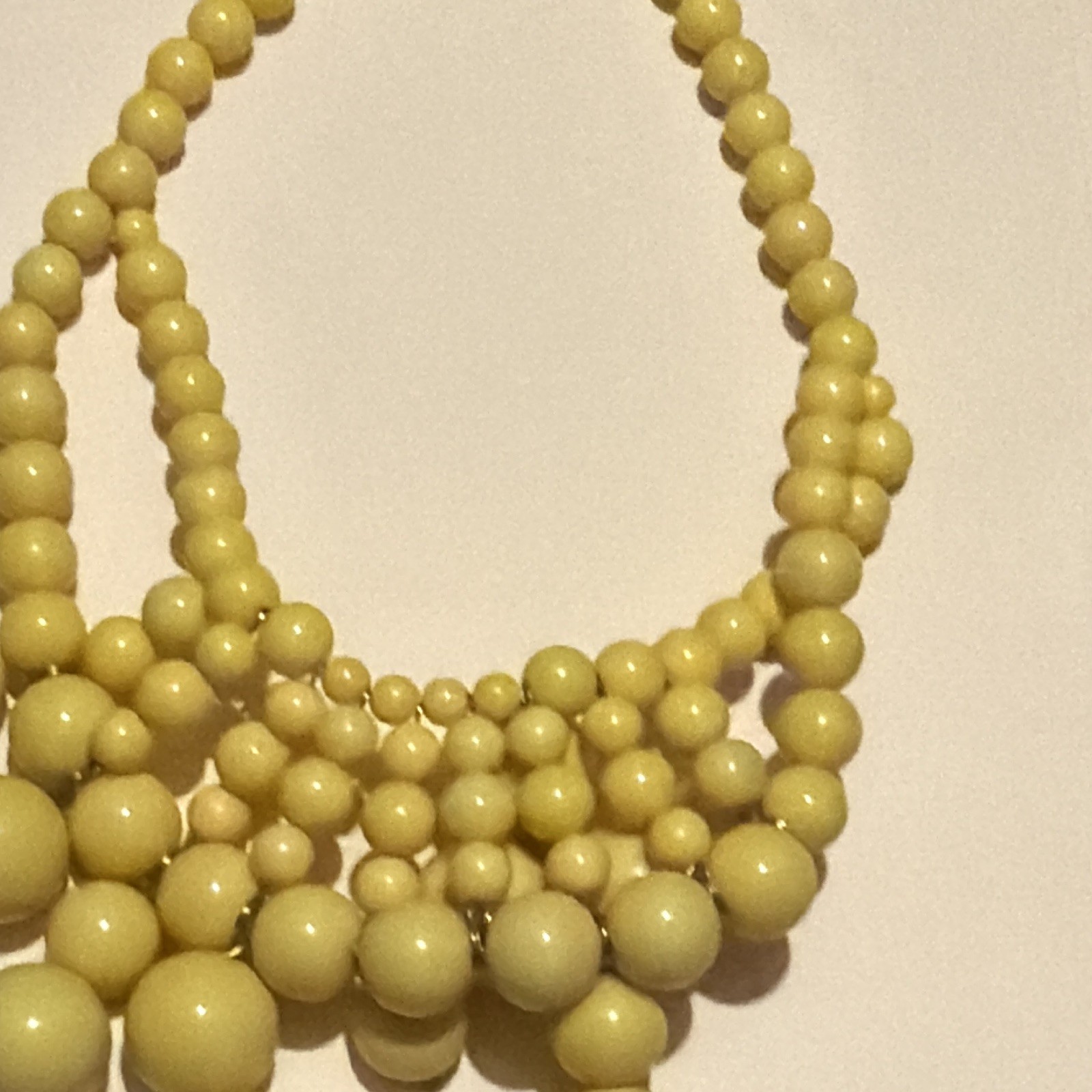 Yellow Plastic Bead Multi-Strand Statement Necklace, Adjustable Chain