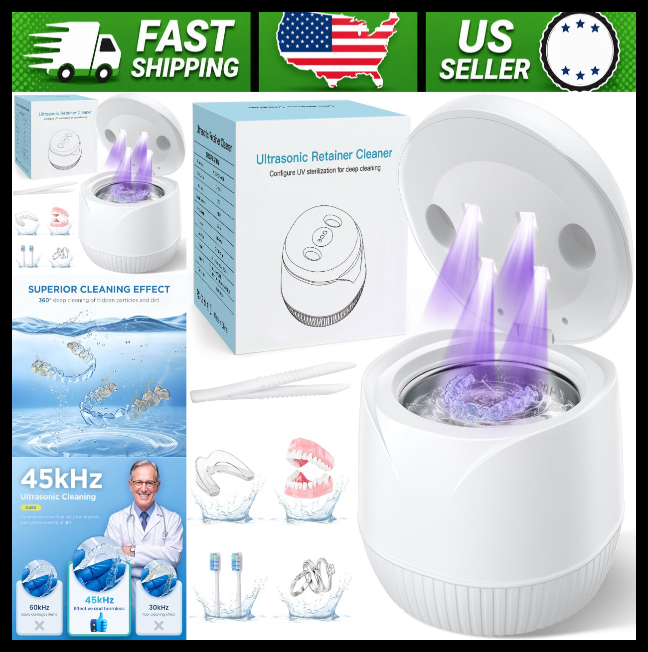 Dental Ultrasonic Cleaner for Retainers, Dentures, Aligners, Jewelry