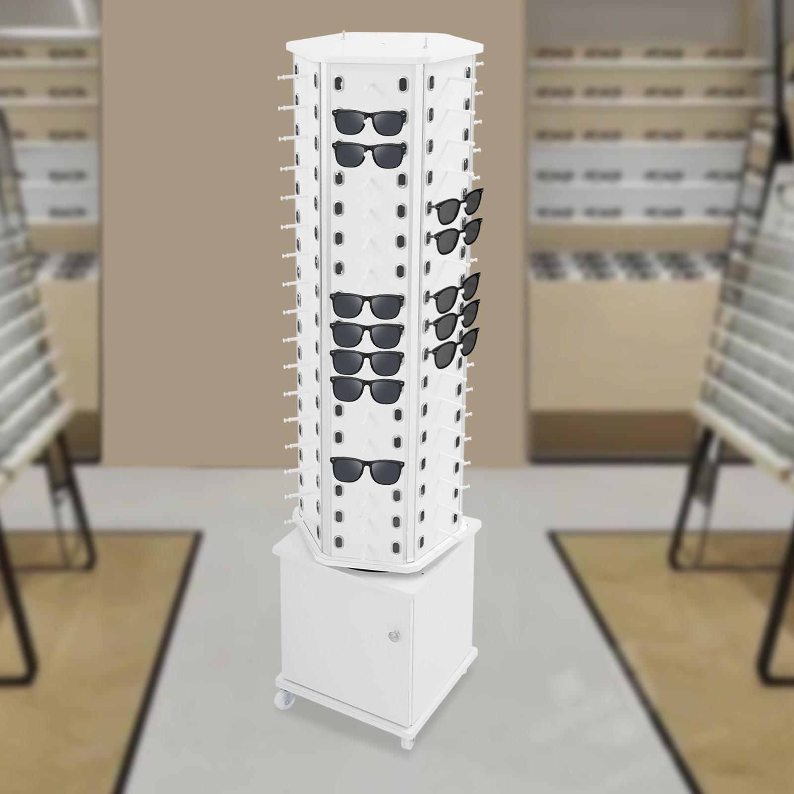 360° Rotating Eyeglass Display Rack 102 Pairs Storage Rack With Wheels For Store
