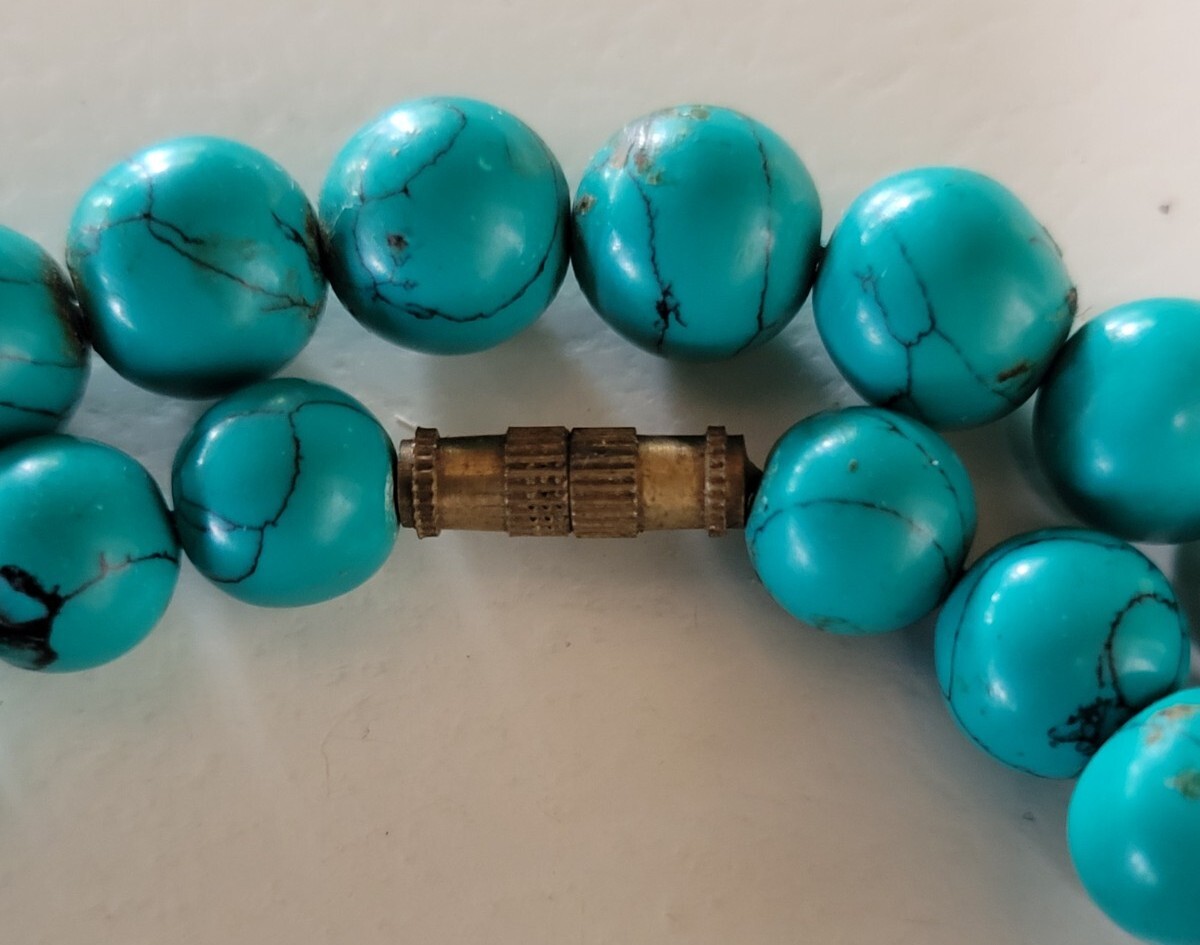 Vintage 45cm Blue Green Teal 180 Carat Turquoise Howlite 9mm Bead Necklace 39grm