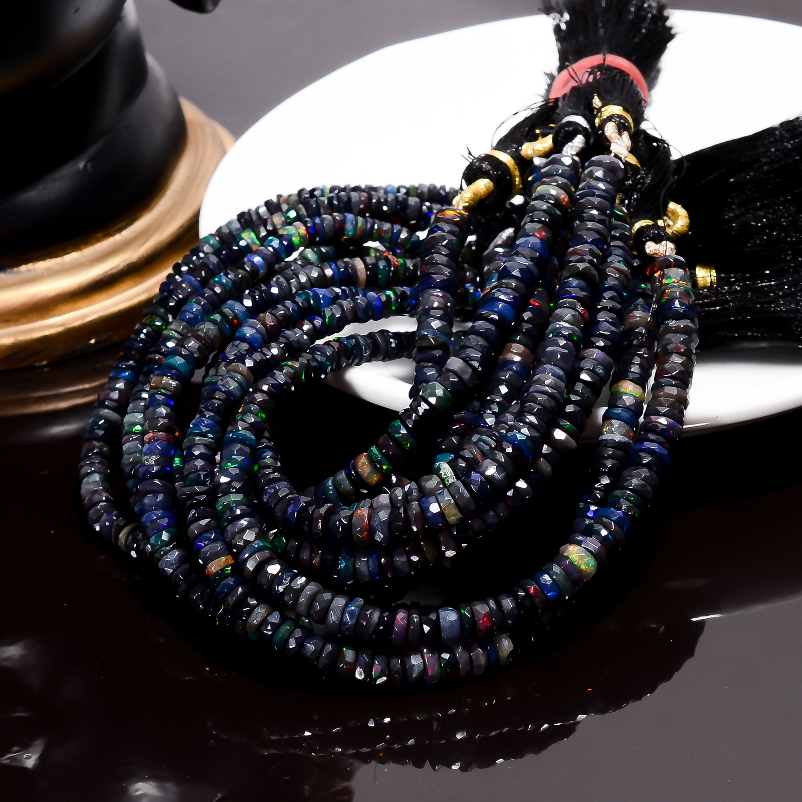 Black Ethiopian Opal Gemstone Rondelle Faceted Beads Strand 4X4 5X5 mm 8″ EB-911