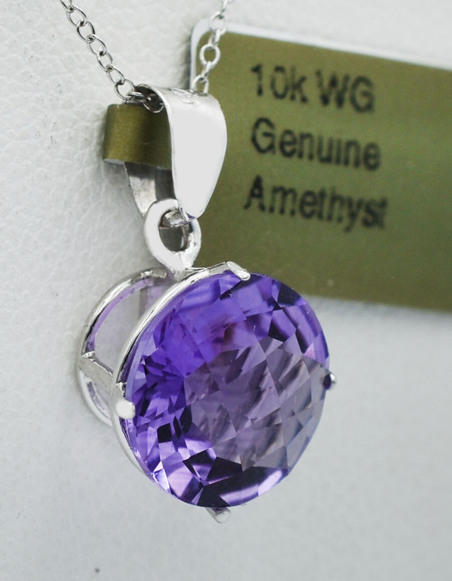 GENUINE 3.34 Cts AMETHYST PENDANT 10K WHITE GOLD – Free Appraisal Service – NWT