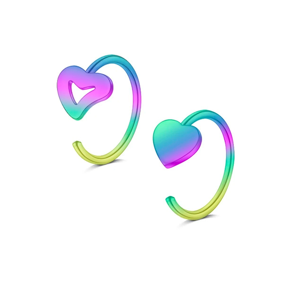 💖✨ C-Shaped Hollow Heart Nose Ring Set Stainless Steel – 2/5pcs – NEW