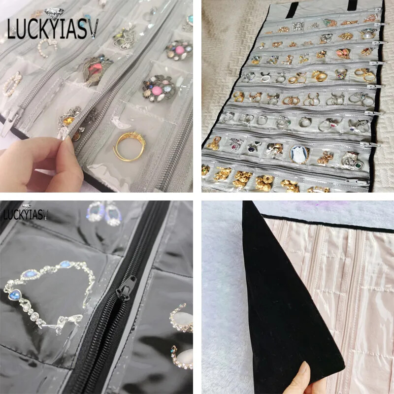 Fashion Velvet Zipper Jewelry Roll Bag Ring Earrings Organizer Storage Bag