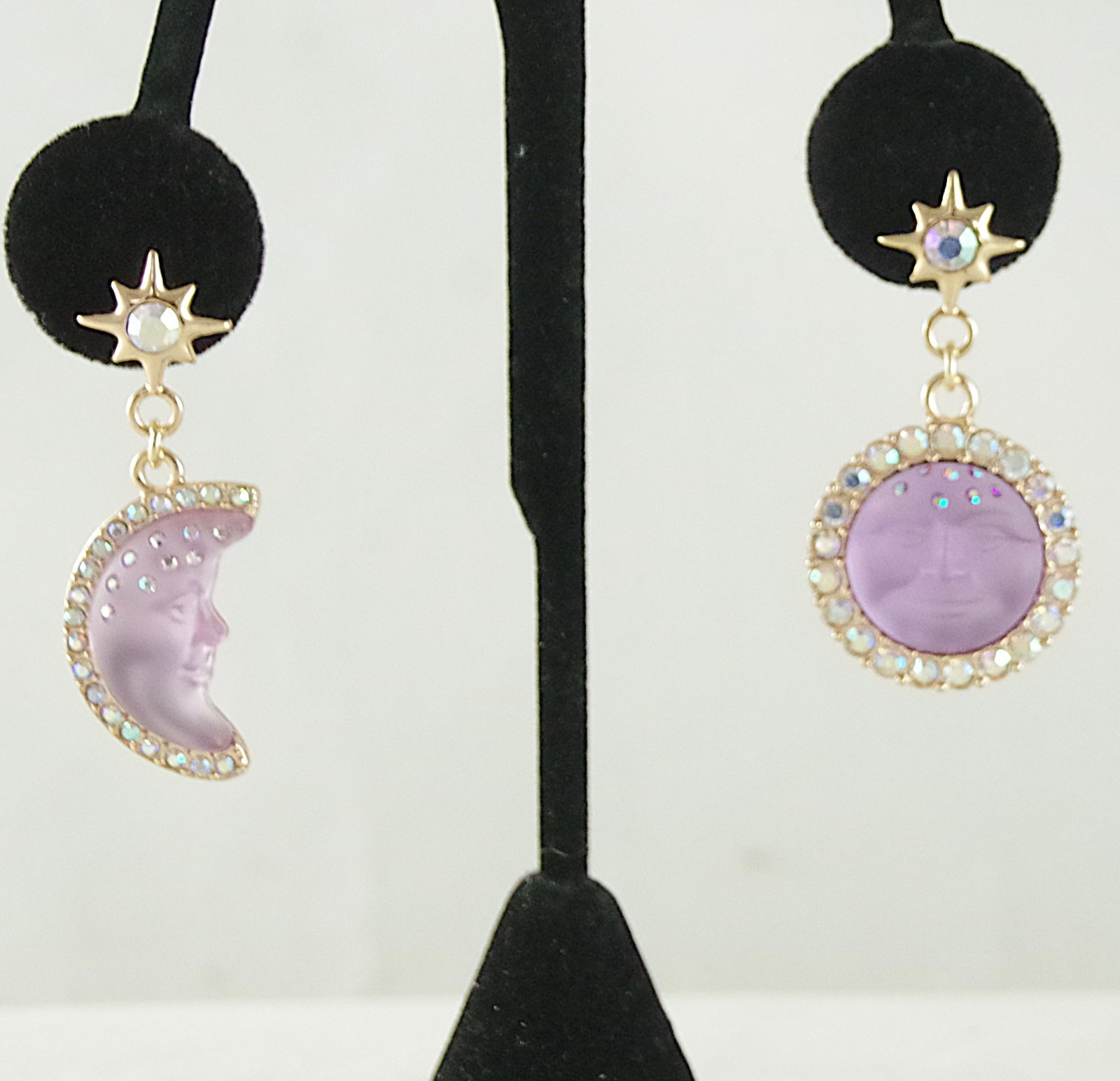 2″ KIRKS FOLLY PURPLE SEAVIEW MOON FACE CRYSTAL RHINESTONE DROP DANGLE EARRINGS