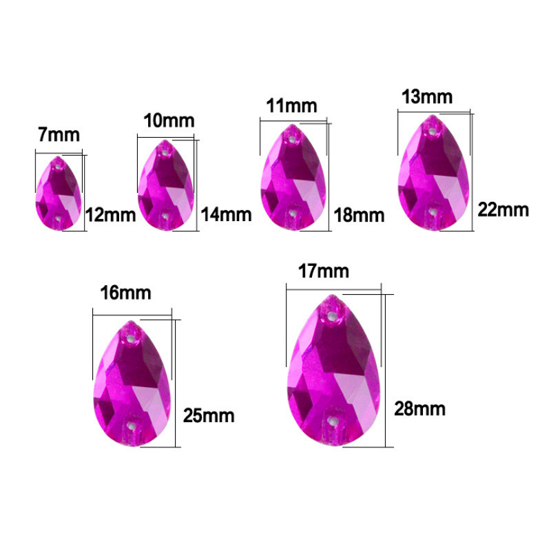 Teardrop Colour Glass Rhinestone Sew On Crystal Jewels Flatback Beads