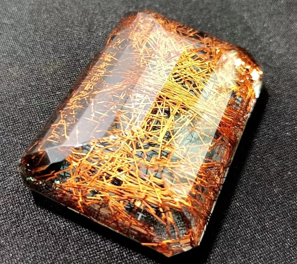 A++ EMERALD Cut Rutilated Quartz 208-210 Ct EGL Certified Natural Loose Gemstone