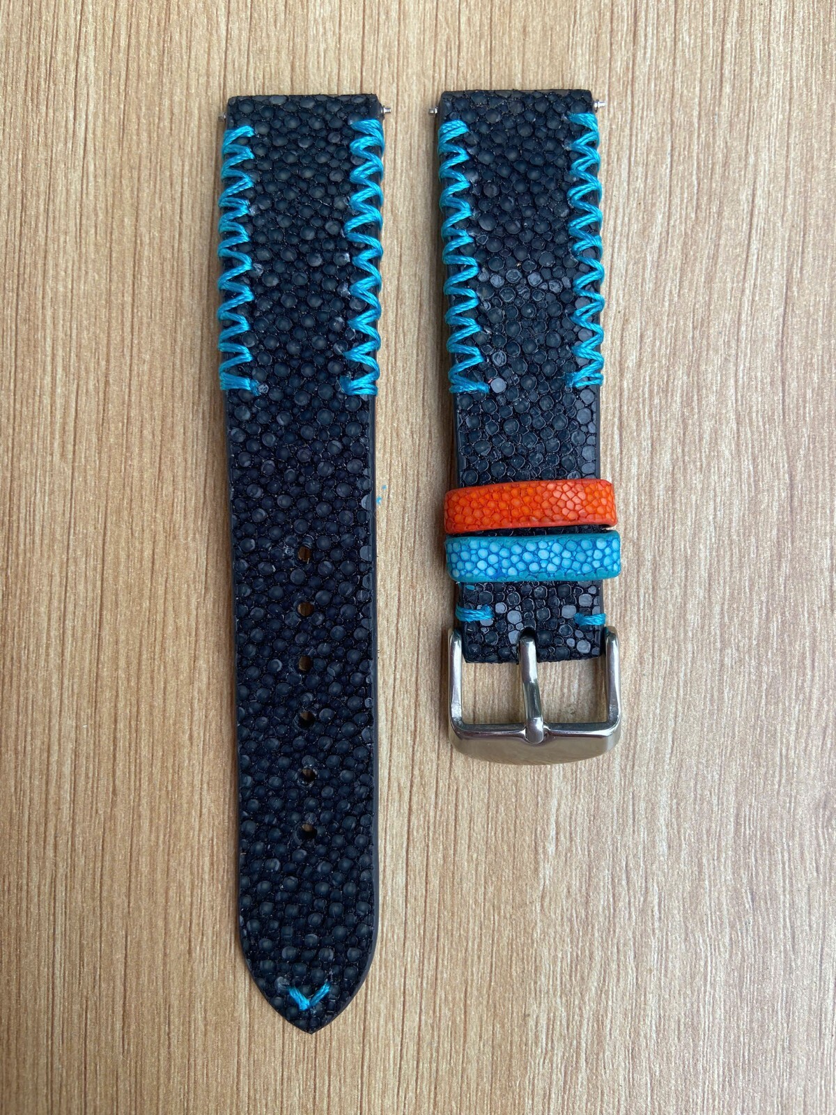 Black Stingray Leather Watch Strap Band, Size 18mm 19mm 20mm 21mm 22mm 24mm 26mm