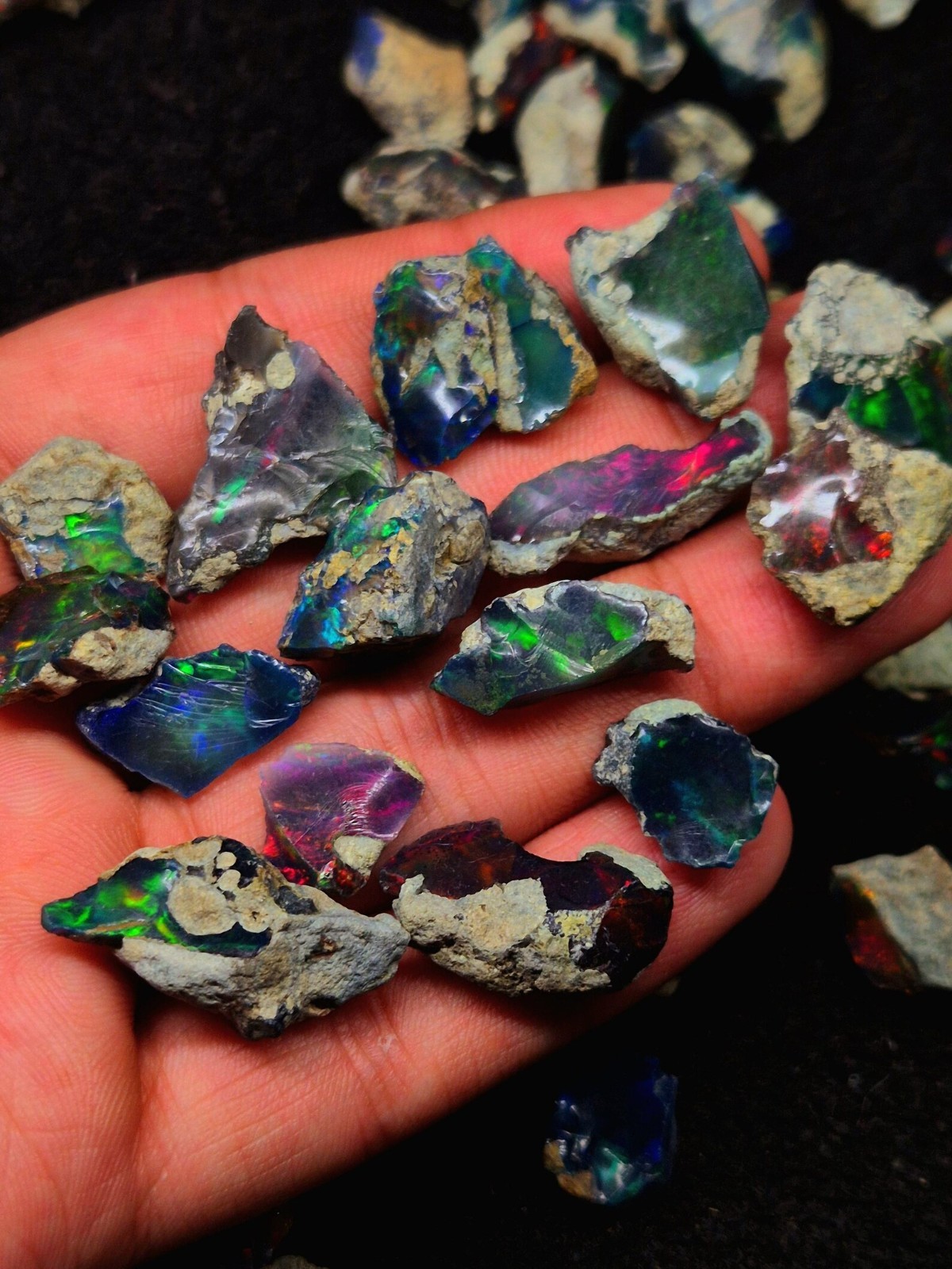 Natural Ethiopian Black Fire Opal Rough Lot 100 Carats A++ Dry Opal Wholesale