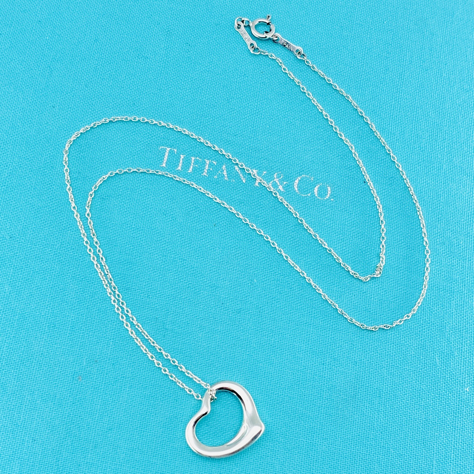 Tiffany & Co. Small Open Heart Pendant Necklace Elsa Peretti Sterling Silver925
