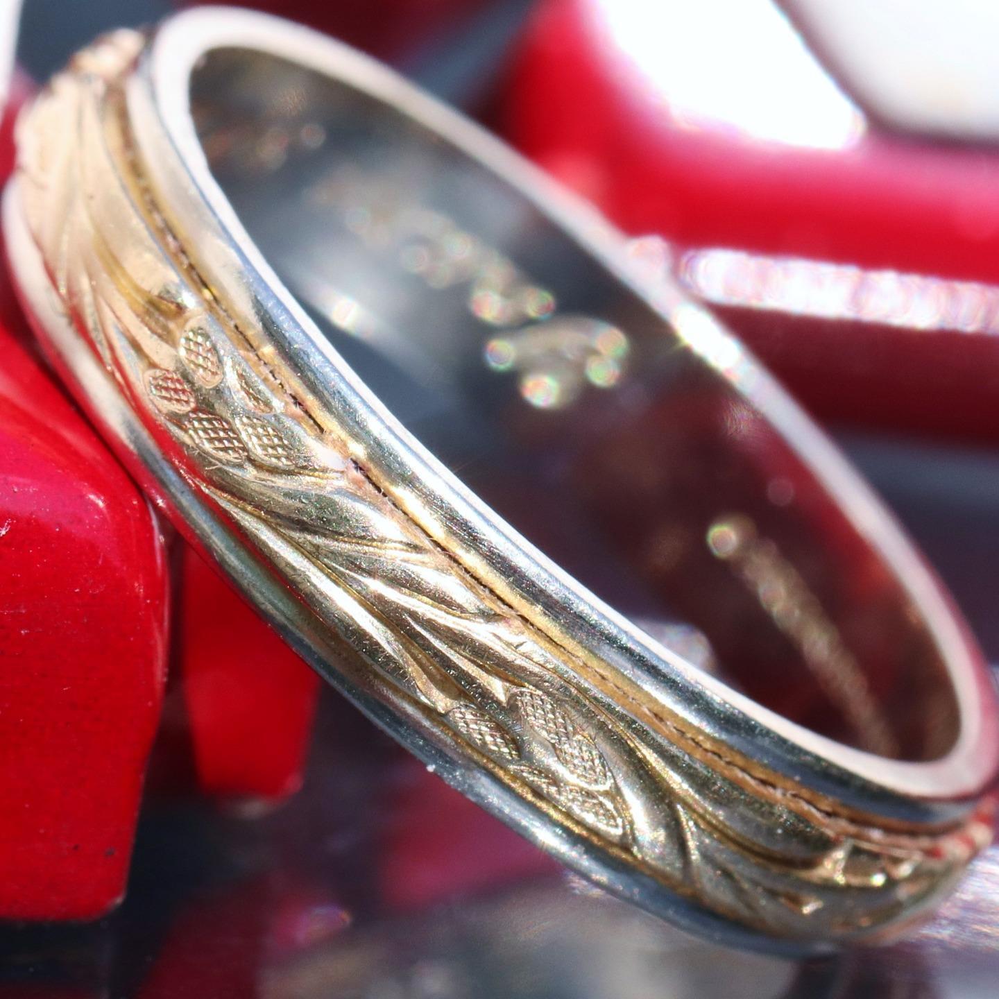 14k multi tone gold wedding band ring size 9.75 handmade antique 4.9gr Artcarved