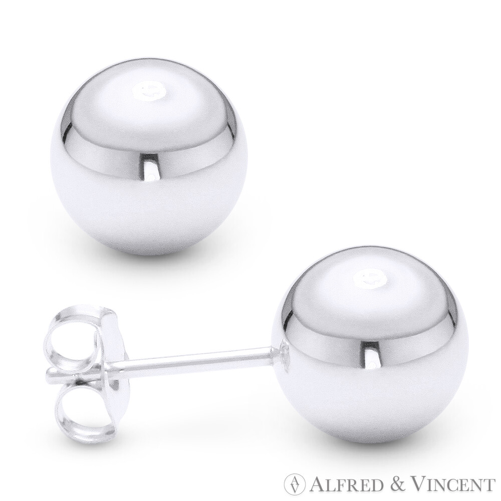 Polished Lightweight Ball Stud Earrings in 925 Sterling Silver w Rhodium Plating