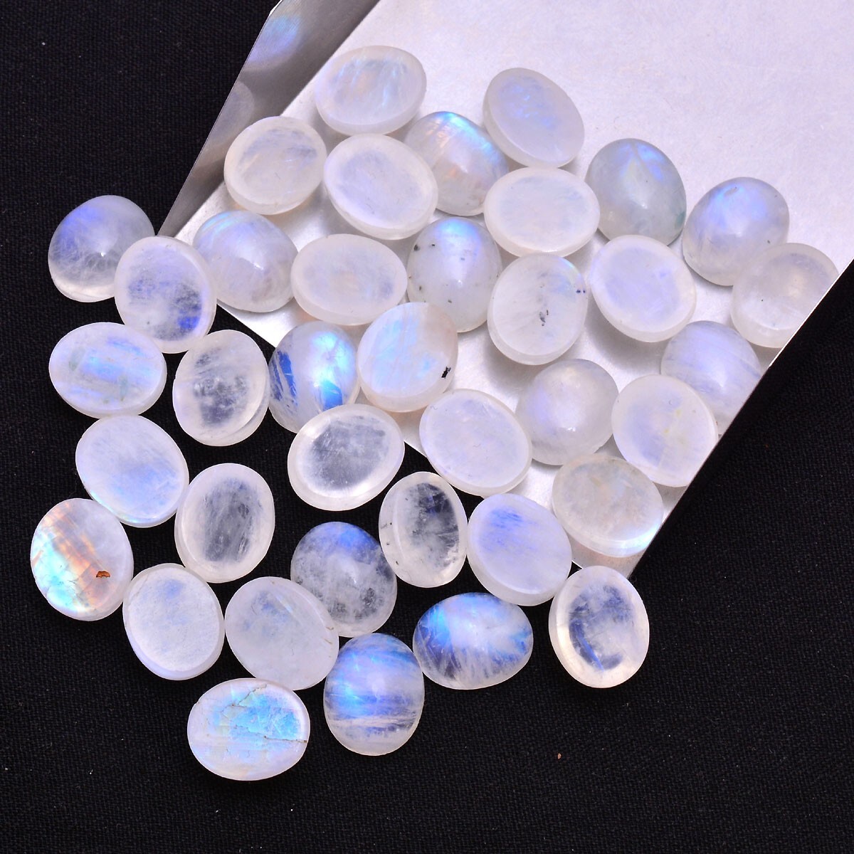 38 Pcs Natural Moonstone Blue Shine 11mm*9mm Oval Cabochon Unheated Gemstones