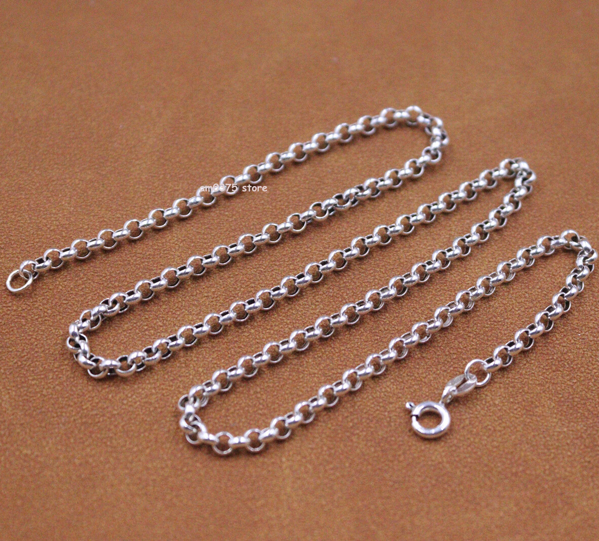 Real S925 Sterling Silver Necklace Women Man’s 3.5mm Rolo Chain Link 18inch /8g
