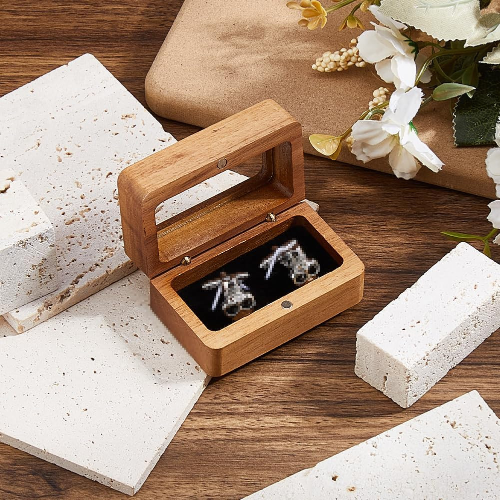 Wooden Cufflinks Box Small Cufflink Display Case Vintage Cufflink Gift Box Recta
