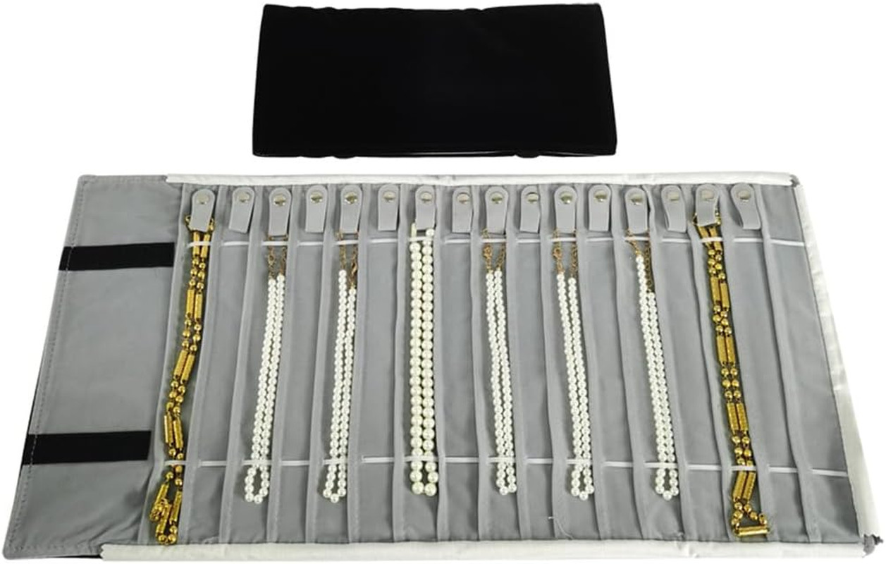 Travel Jewelry Roll for Necklaces – Portable Storage Bag (Black & Gray)