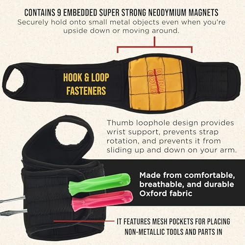 Dura-Gold Magnetic Wristband Tool Holder Fasteners Nails