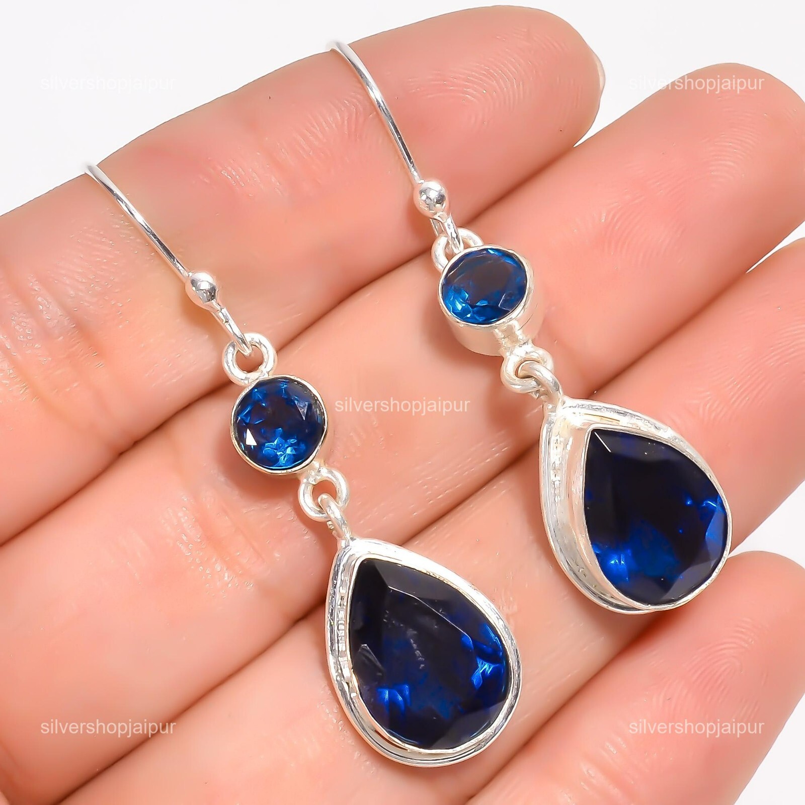 London Blue Topaz Gemstone 925 Sterling Silver Hook Dangle Drop Earrings Jewelry