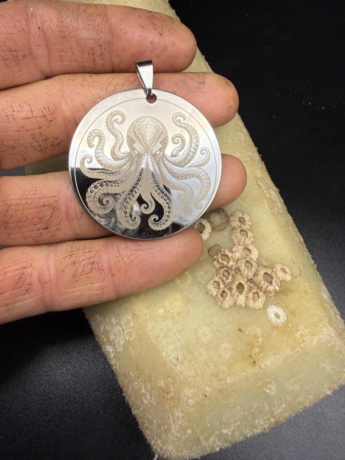 🐙 Stainless Steel Octopus Pendant – Laser Engraved –