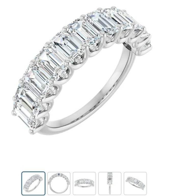 2.43 carat, Emerald cut Diamond Ring 14k white Gold Band 9 x 0.27, ct F-G VS