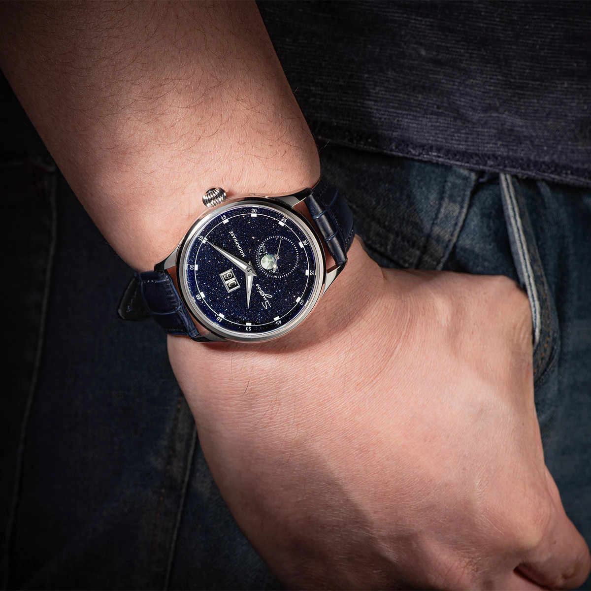 Sugess Moonphase 40MM Automatic Mechanical ST2528 Movement Blue Sandstone Dial
