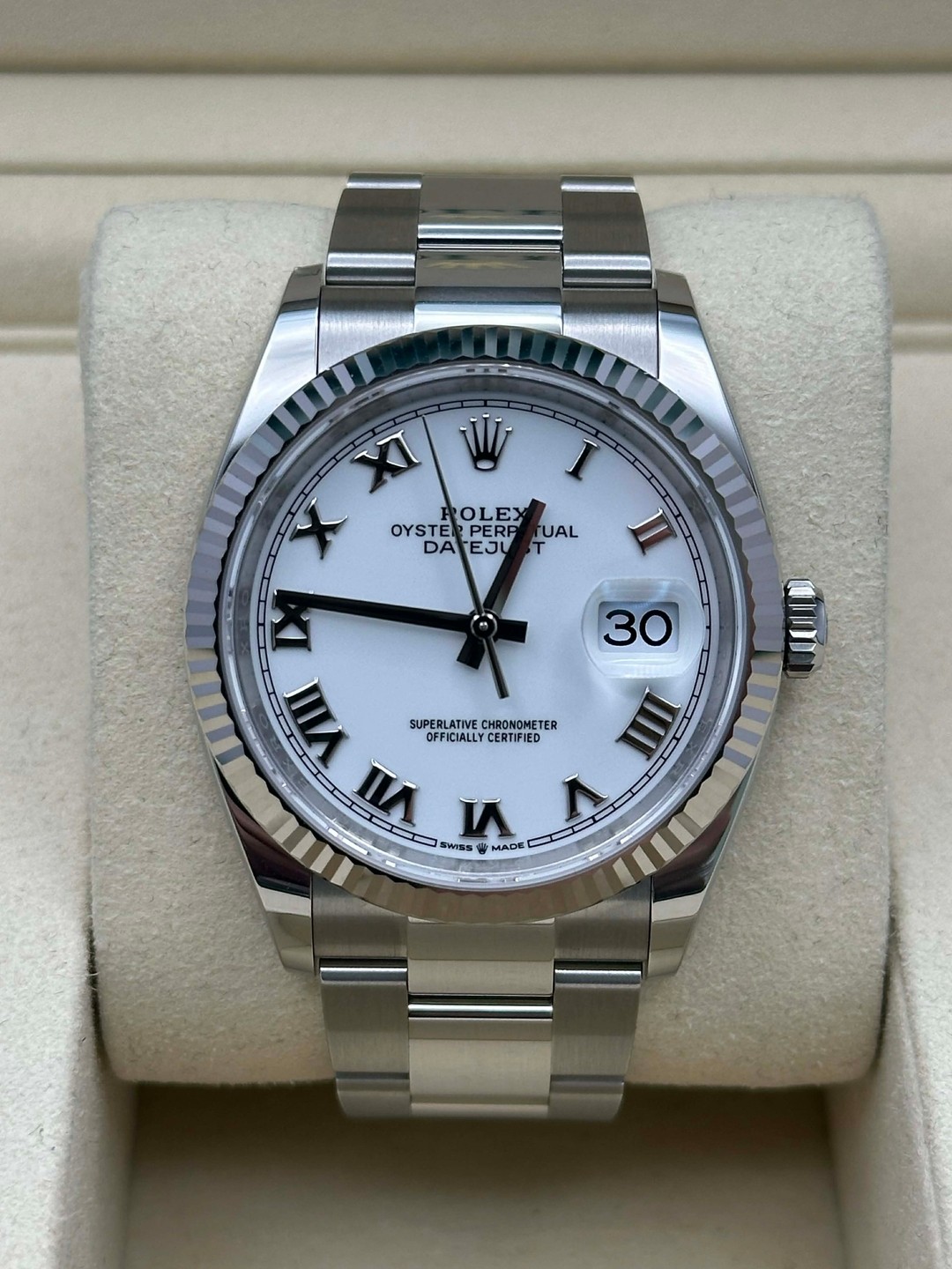 Rolex 126234 2025 White Roman Dial Box & Papers