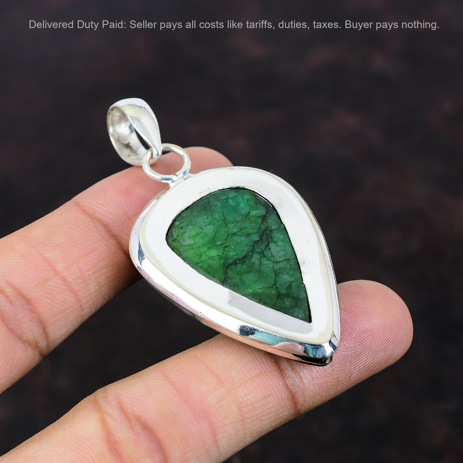 Valentines Deal Pear Zambian Emrald Gemstone Daughter Pendant Sterling Silver