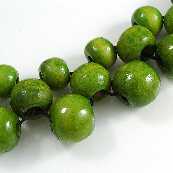 Long Lime Green Cluster Wood Beaded Necklace – 82cm Long