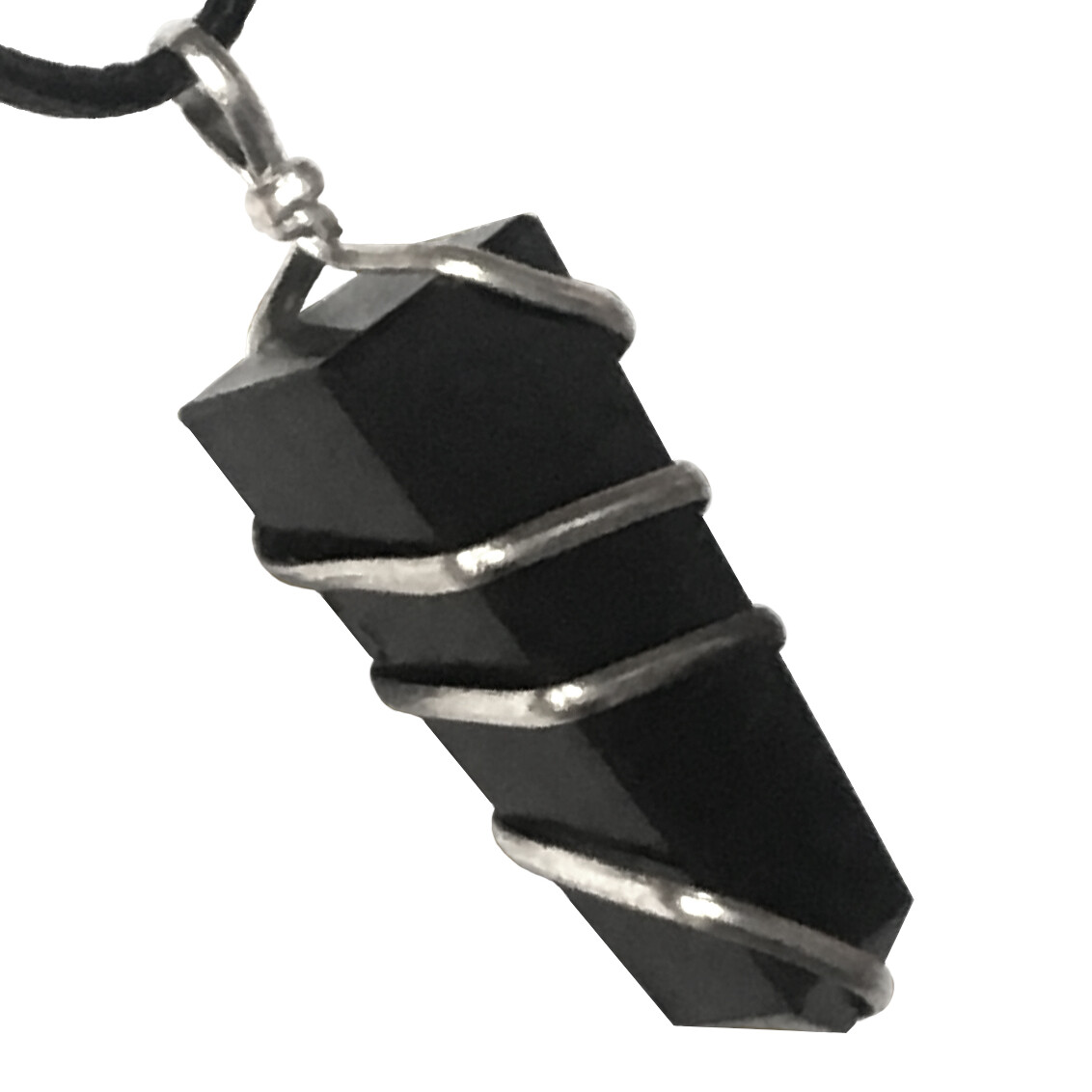 Shungite Spiral Wire Wrap Pendant Obelisk HANDMADE Sterling Silver Necklace Heal