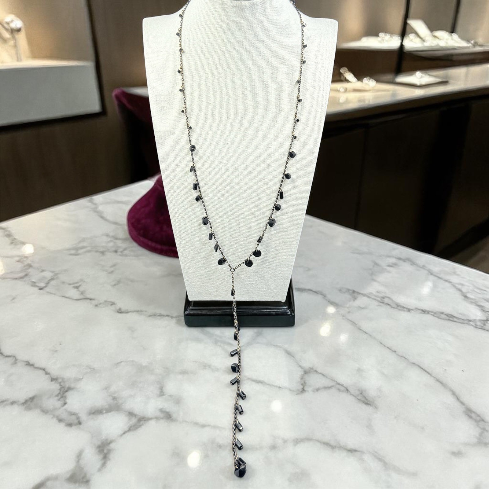 Copper Black Crystal Y Necklace Lariat Drop Layered Goth Minimalist Dainty
