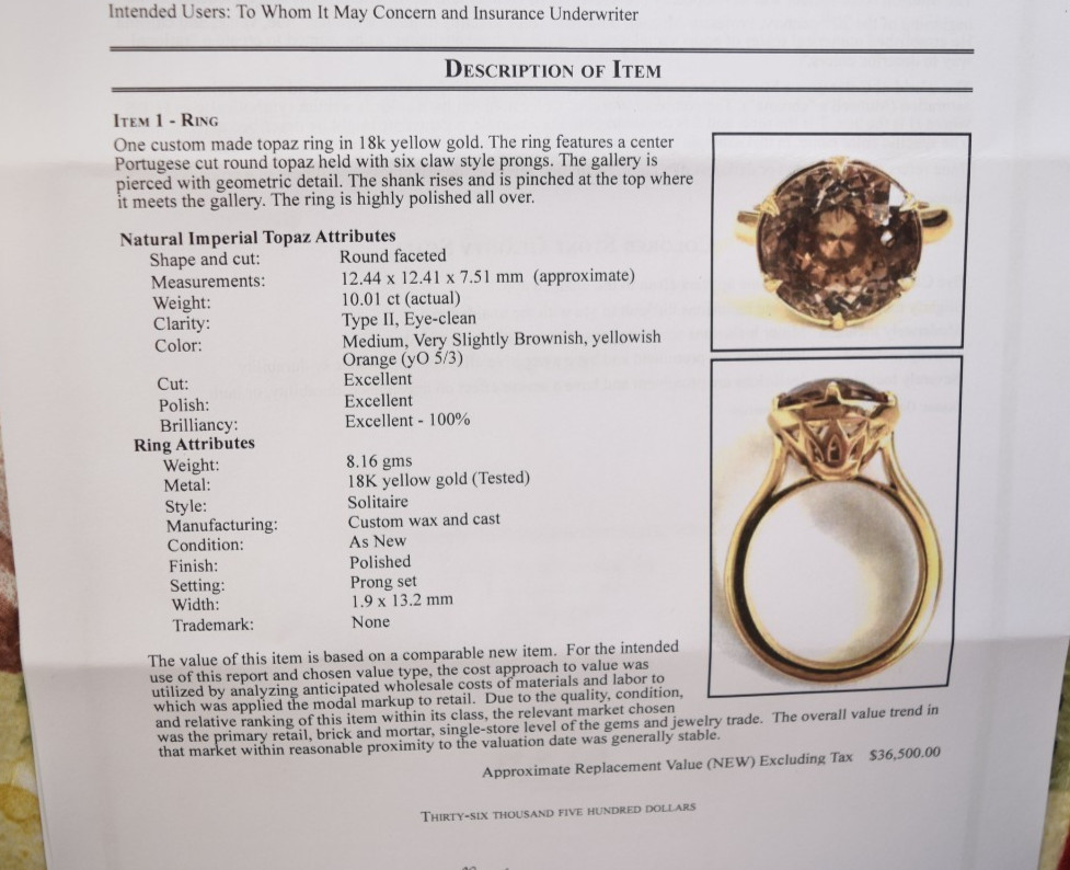 18K Yellow Gold Rare 10.0 Ct Round Natural Imperial Topaz Solitaire Ring sz 6