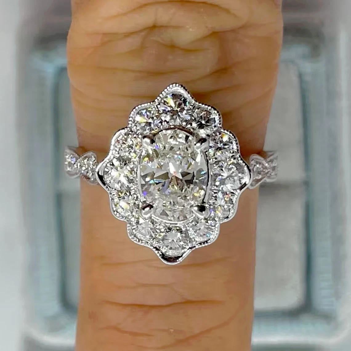 3Ct Lab Created Excellent Oval Cut Engagement Fancy Ring 14K White Gold Plated
