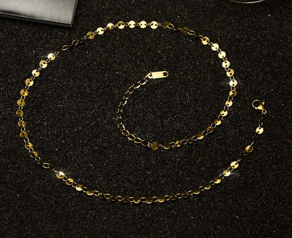 Girl / Women Titanium Stainless Steel Wafer Round Choker Chain necklace 15-17.5″