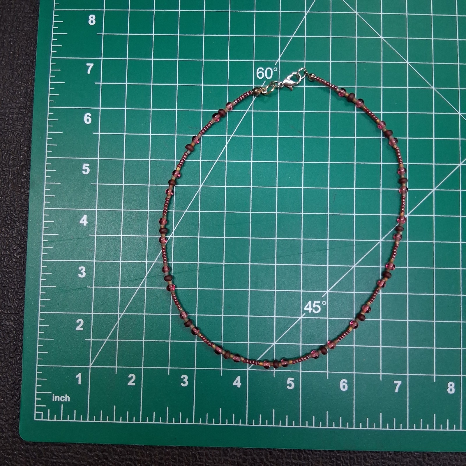 Vintage Transparent Maroon Channel Set Glass Bead 14” Collar Necklace