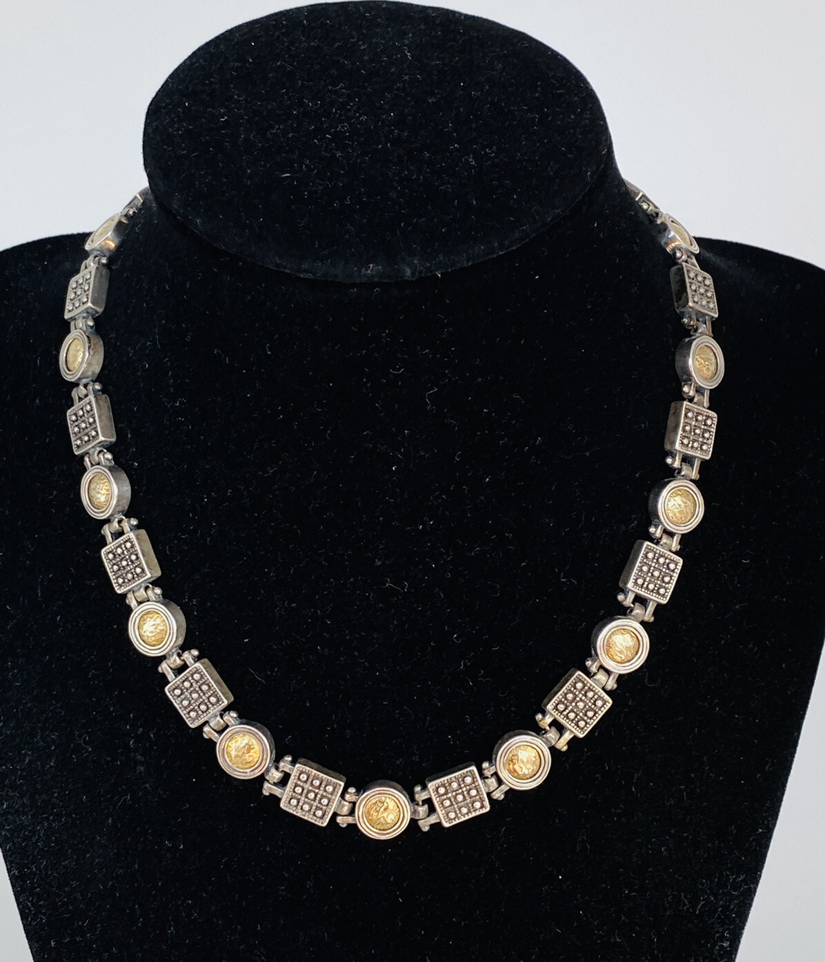 Vintage Anatoli Sterling Silver Round Square Link Chain Choker Necklace 45-Grams