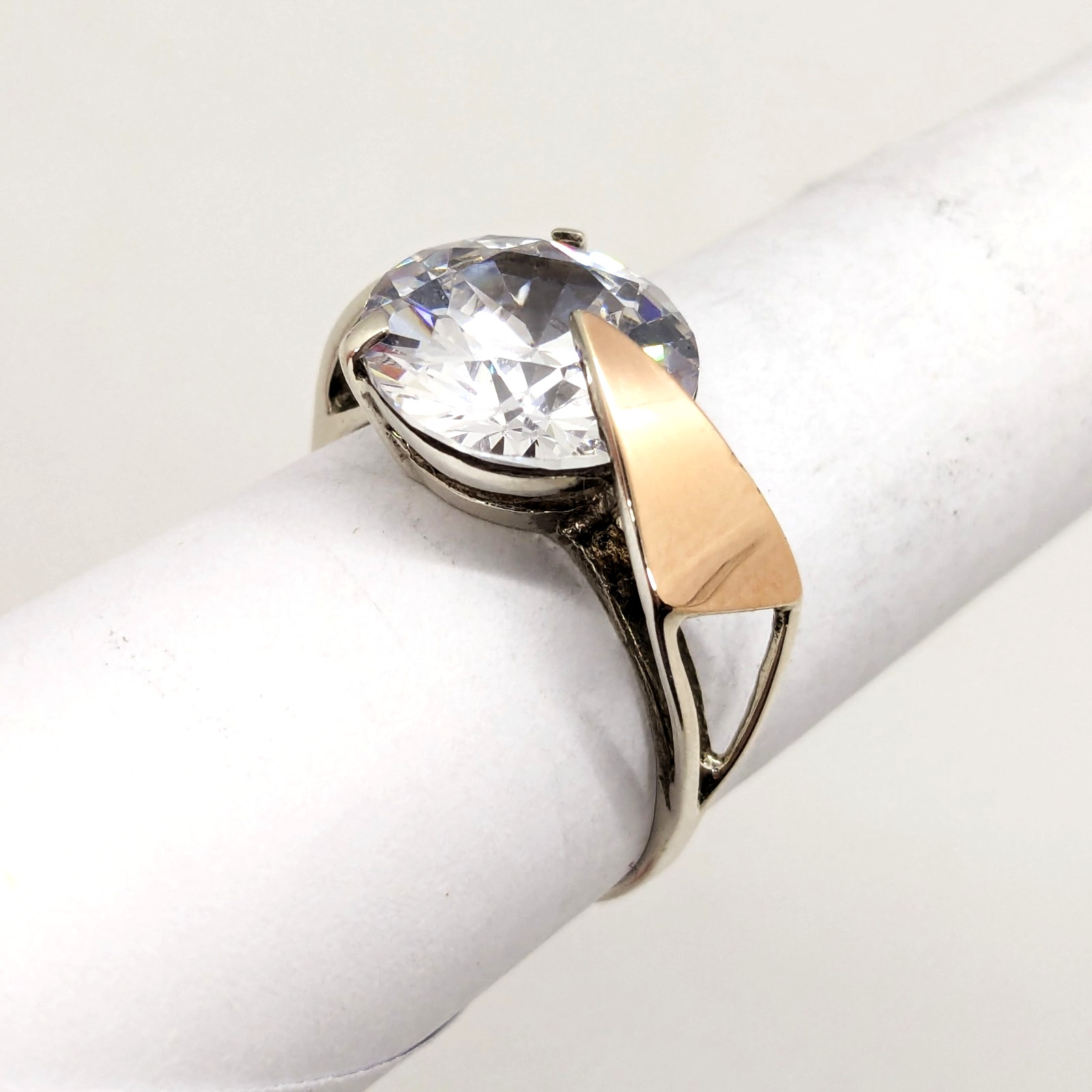 Vintage Luxury RING Silver 925 with Gold Inlay 375 and Stone -size: 10US | #76