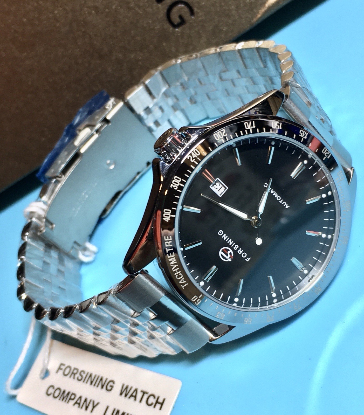 FORSINING 42MM AUTOMATIC BLACK MATTE DIAL TACHYMETRE BEZEL QUICK RELEASE BAND!