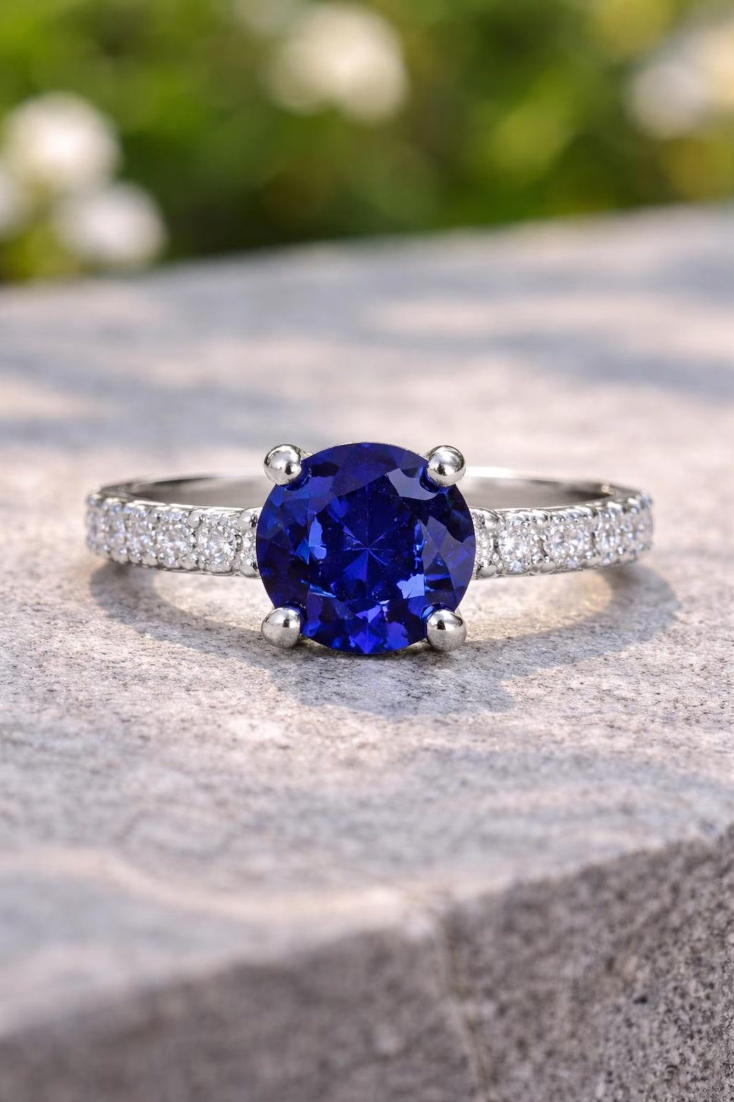 2.38 Ct Round Cut Natural Sapphire Diamond Wedding Ring 14K Solid White Gold 6